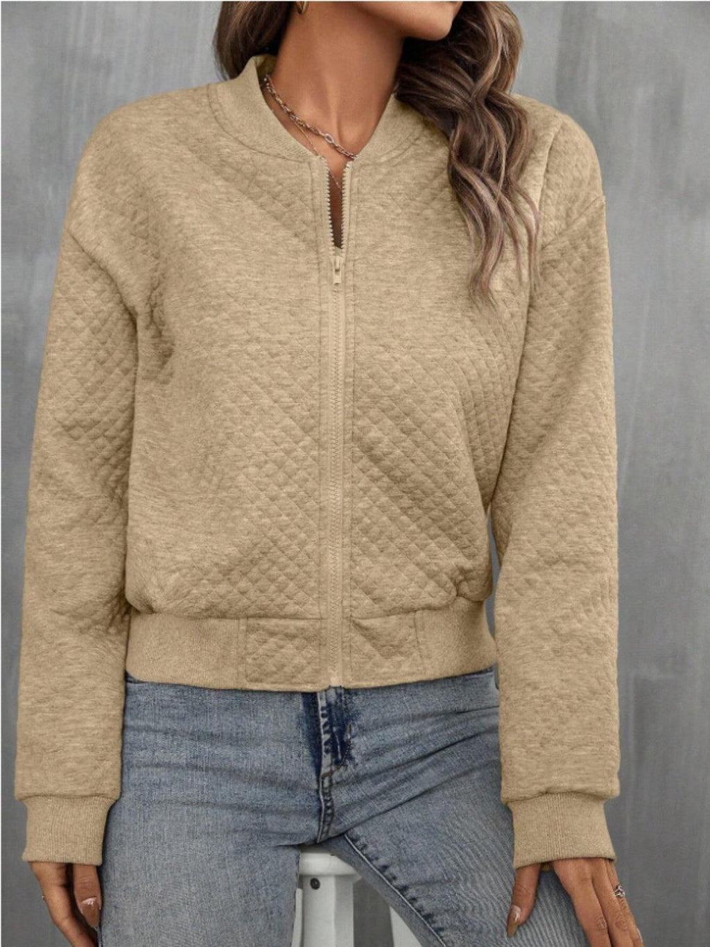 Textured Jacket Zip Up Long Sleeve Short Outwear 2437d6fe-8d0a-4c3e-b187-bcbcb8c45b81-Max_f39c5d46-77e6-4b3b-9be5-af48774a1ff3 Trendsi