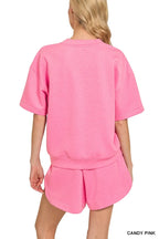 Zenana Top & Shorts Set Pink Scuba Short Sleeve Two-piece Activewear 243e432b62e443309ea6f08a822e006d-Max-Origin Trendsi