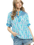 Umgee Mix Boho Puff Sleeve Smocked Top
