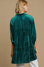 Umgee Women Shirt Polka Dot Teal Green Collared Neck Button Up Long Sleeve 245b24ed-3cd4-4b27-98e0-72a902ea38d4-Max Trendsi