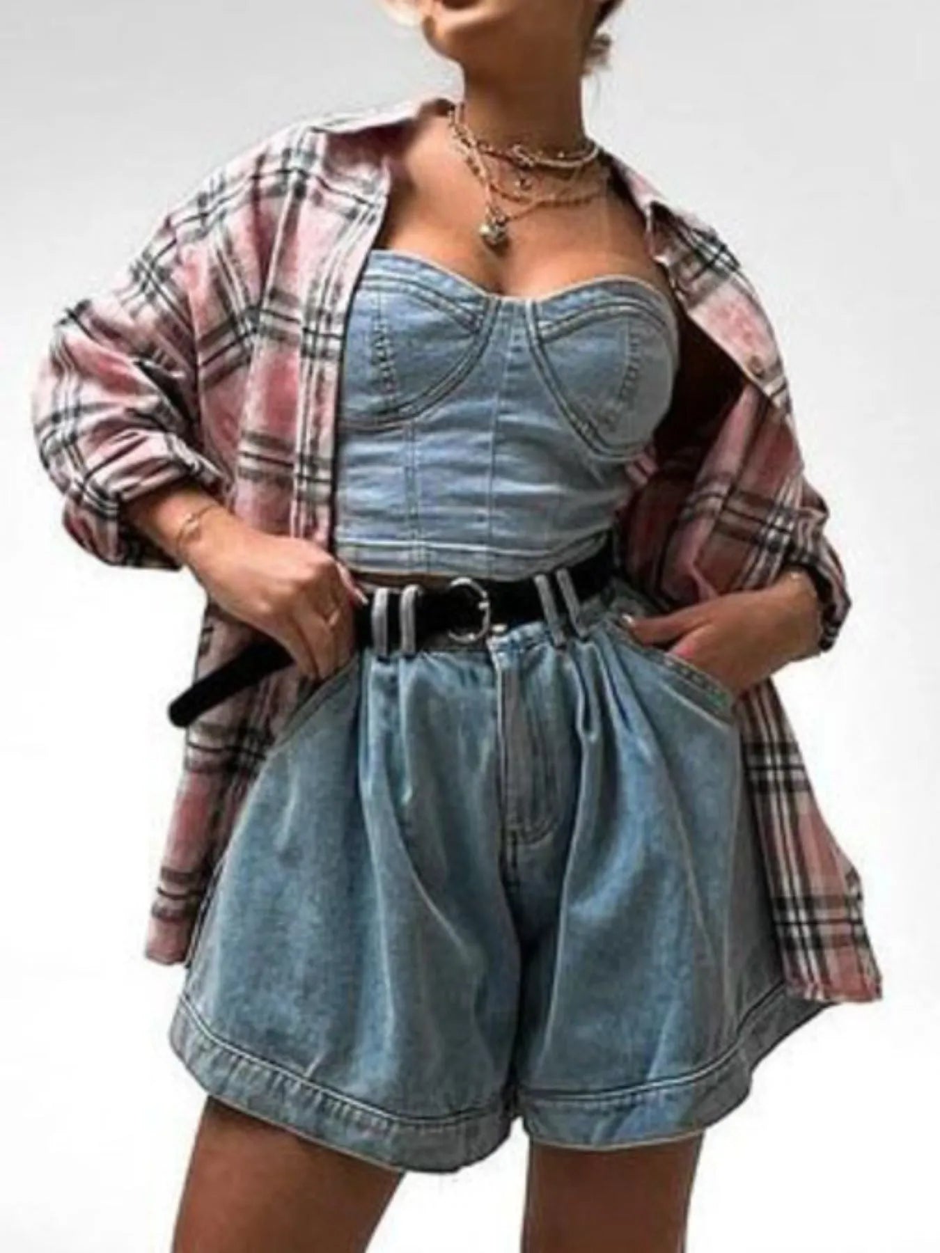 Women's Denim Set Sweetheart Neck Tube Top and Shorts Two-piece 24654ac5-c649-4d8f-a875-f8846934eb22-Max-Origin Trendsi