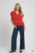 Umgee Knit Vest Womens Red Buttoned Sweater with Floral Pattern 2468bfd2-109d-47a5-b9c6-26d32cdb743d-Max-Origin Trendsi