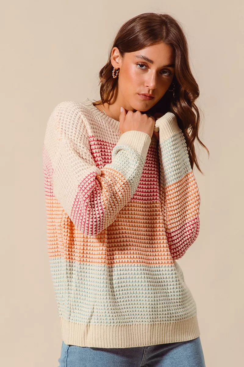 SO ME Womens Sweater Multi Color Block Stripe Long Sleeve Pullover 24690210bcc5413ba06d39d5b13e5ba2-Max-Origin Trendsi