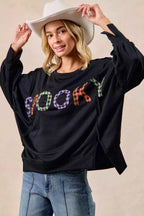 BiBi Women Sweatshirt Oversized Black Spook Plaid Letter Print Long Sleeve Top 246df649b9fa43818f00c36987adfae0-Max-Origin Trendsi