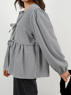 Blouse Front Tied Round Neck Long Sleeve Cotton Blend Tops 2470b7d1-734b-4e5c-9d6f-3c0bdebb0da8-Max_938a67a2-80ac-44ba-a73c-7abe9e8ef1c9 Trendsi