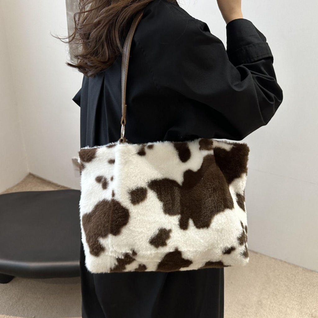 Furry Tote Handbag Large Cow Print Women Zipper Shoulder Bags 2482b5a1-79d5-4a4d-9934-fd8d26848baf-Max Trendsi
