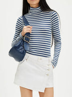 Striped Turtleneck T-Shirt Cotton Blend Women Exposed Seam Long Sleeve 2492dcd1-37d3-4789-bda2-4566ab4971d3-Max Trendsi