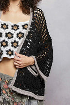 POL Open Front Openwork Cardigan with Contrast Trim
