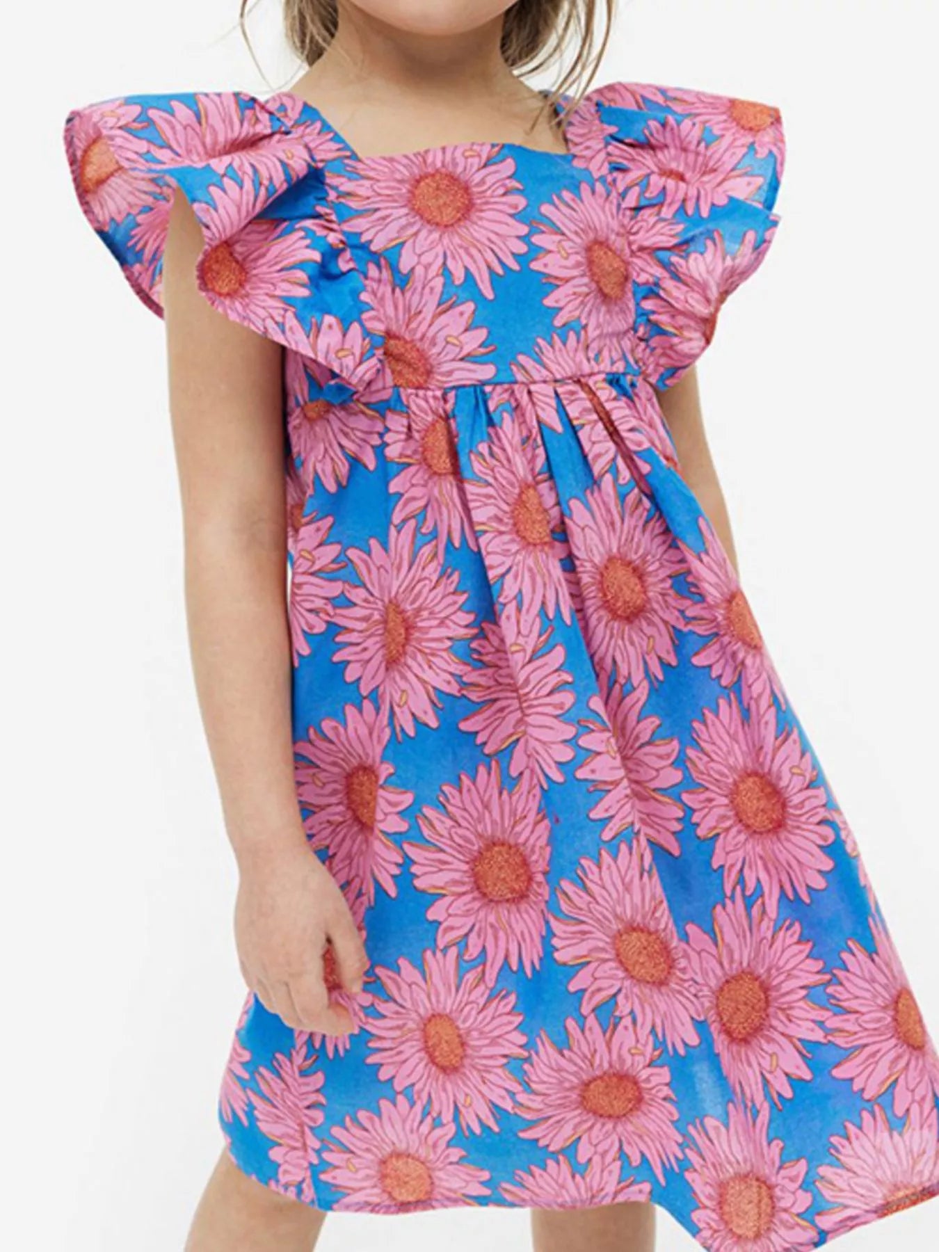 Children's Floral Print Ruffled Sleeveless Dress