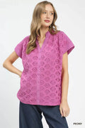 Umgee Lace Button-Front Top with Delicate Embroidered Detailing