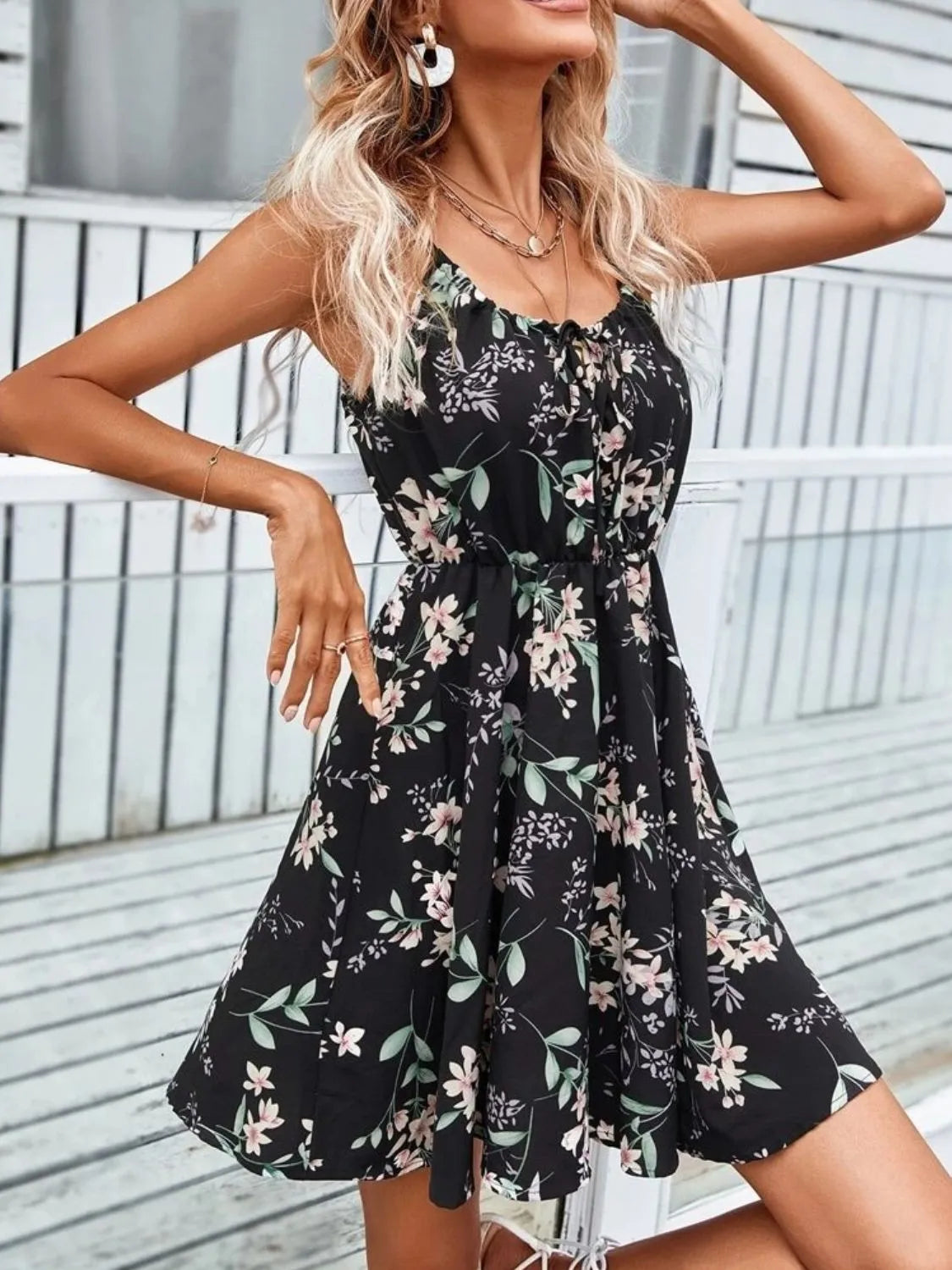 Floral Print Mini Dress Spaghetti Strap Summer Tied Neck Ruffled 24be3ae6-df9d-41e7-8789-ba0720b00b60-Max-Origin Trendsi