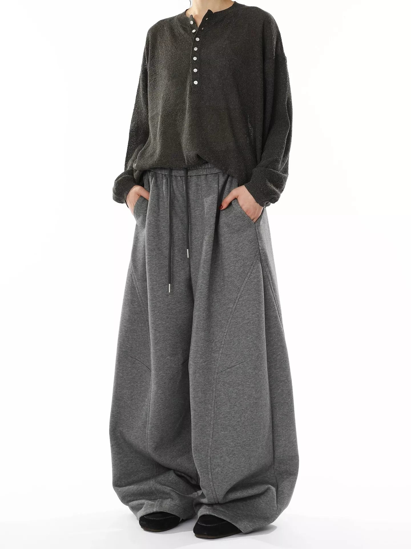 Men's Wide Leg Drawstring Pants with Pockets, 95% Polyester and 5% Spandex