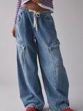 Drawstring Waist Cargo Jeans