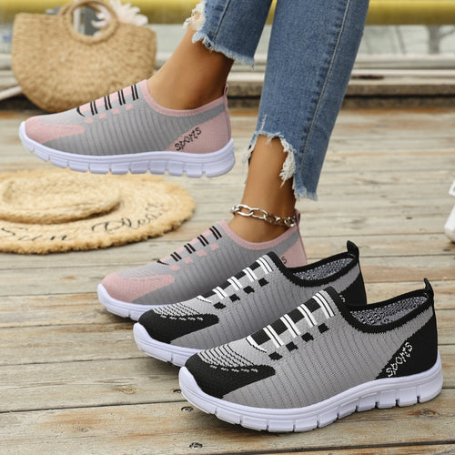 Mesh Round Toe Sneakers with Flat Heel, Mesh and Rubber Material, Imported