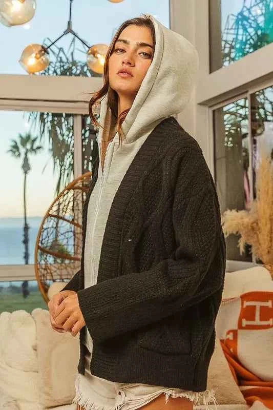 BiBi Knit Hoodie Rhombus Sweater Jacket