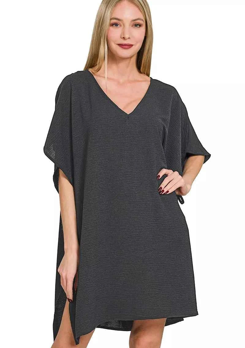 Zenana Mini Dress Black Woven Airflow Tie Side Cover Up 24fa4b20b97b469380f5d8095dd89384-Max-Origin Trendsi