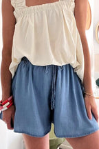 Denim Shorts Women's Elastic Waist Wide Leg Medium Wash 24ff2d9c-31d5-4783-962b-8504ba29ca4f-Min Trendsi