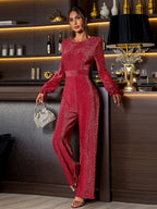 Perfee Jumpsuit Deep Red Metallized Fibres Cutout Backless Long Sleeve 25003316-b2b1-4f70-91f6-bb7ec5b98871-Max Trendsi