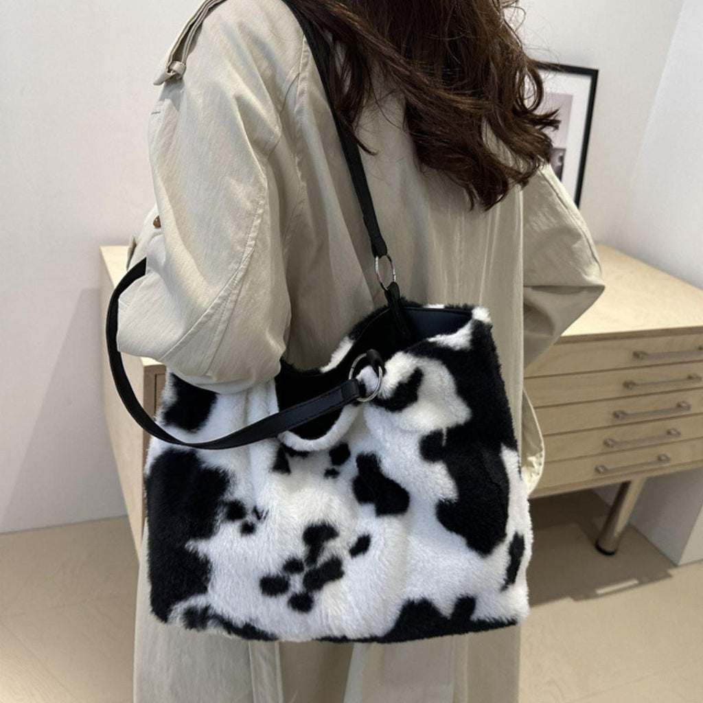 Furry Tote Handbag Large Cow Print Women Zipper Shoulder Bags 25205e7d-f9a2-47ba-adc6-60018ed8e598-Max Trendsi