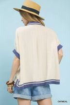 Umgee Linen Blouse Button Front Top with Contrast Piping Short Sleeve 2521c8d1-fc1b-46a7-98a0-8138d56ce1dc-Max-Origin Trendsi