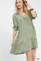 Umgee Babydoll Mini Dress Sage Green Tiered Puff Short Sleeve Ruffled 2527cd6a-ef5a-459c-a778-3b08a494ea1a-Max-Origin Trendsi