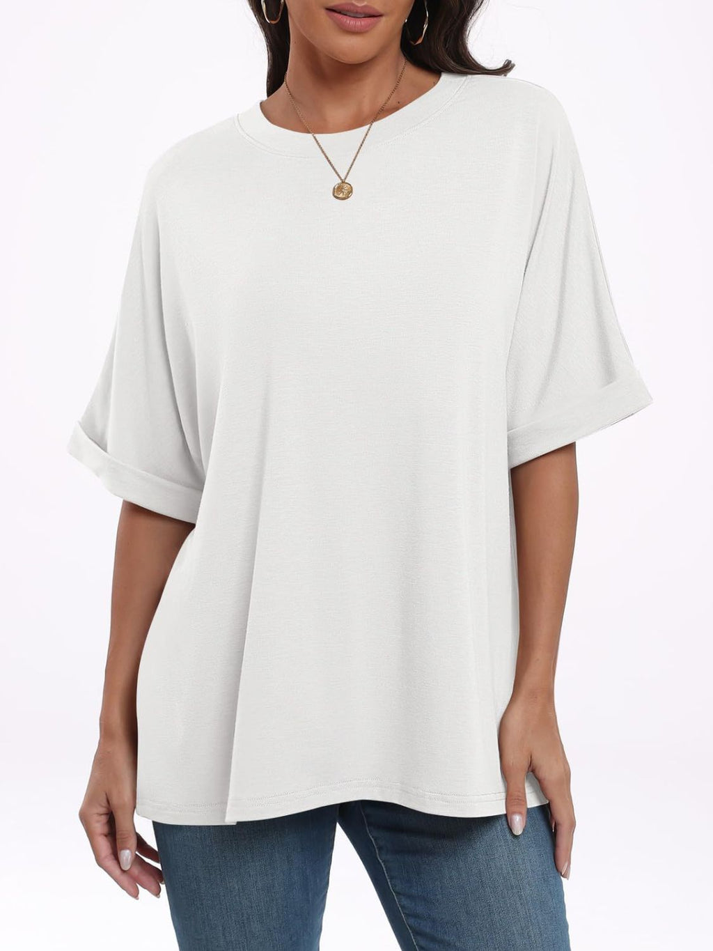 Women T-Shirt Round Neck Half Sleeve Oversized Cotton Blend Basic Style 252c49f9-01d7-44d6-9f30-c0049811ed6f-Max Trendsi