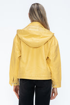 How Dare U Women PU Leather Jacket Drawstring Hem Zip Up Jacket Yellow 252d09c1-df47-4c4d-a5fd-0d2148d8faae-Max Trendsi
