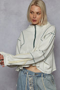 POL Sweatshirt White Contrast Stitching Zip Front Long Sleeve Pocketed White 253375c0-72db-4a2b-9d5a-a593e7cc62f9-Max-Origin Trendsi