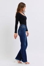 Judy Blue Women Jeans Raw Hem Straight Leg Blue Denim Basic Pants 2539594c-6293-4cdc-985e-48af21cbe6a9-Max Trendsi