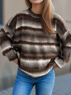 Gradient Striped Sweater Round Neck Dropped Shoulder Pullover 2540da91-42b7-4a8d-82ac-362b6874365d-Max Trendsi