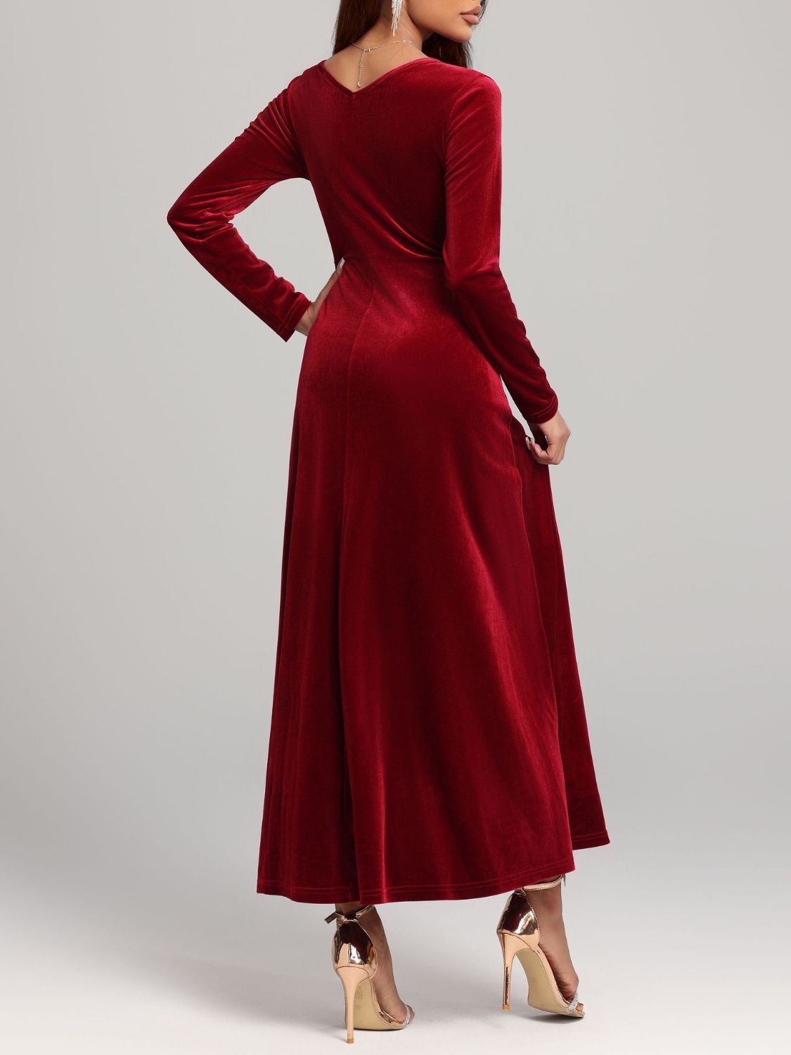 Velvet Midi Dress Square Neck Long Sleeve Women Solid Party Dress