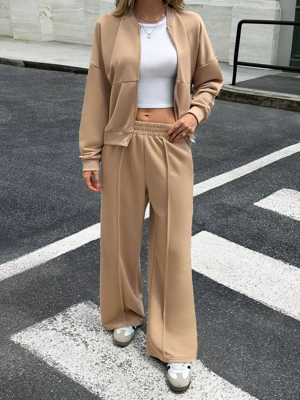 Womens Outfit Set Zip Up Drop Shoulder Top and Pants 2 Pcs 254a9916-7104-4182-9e75-73ca9a1dd53f-Max-Origin Trendsi