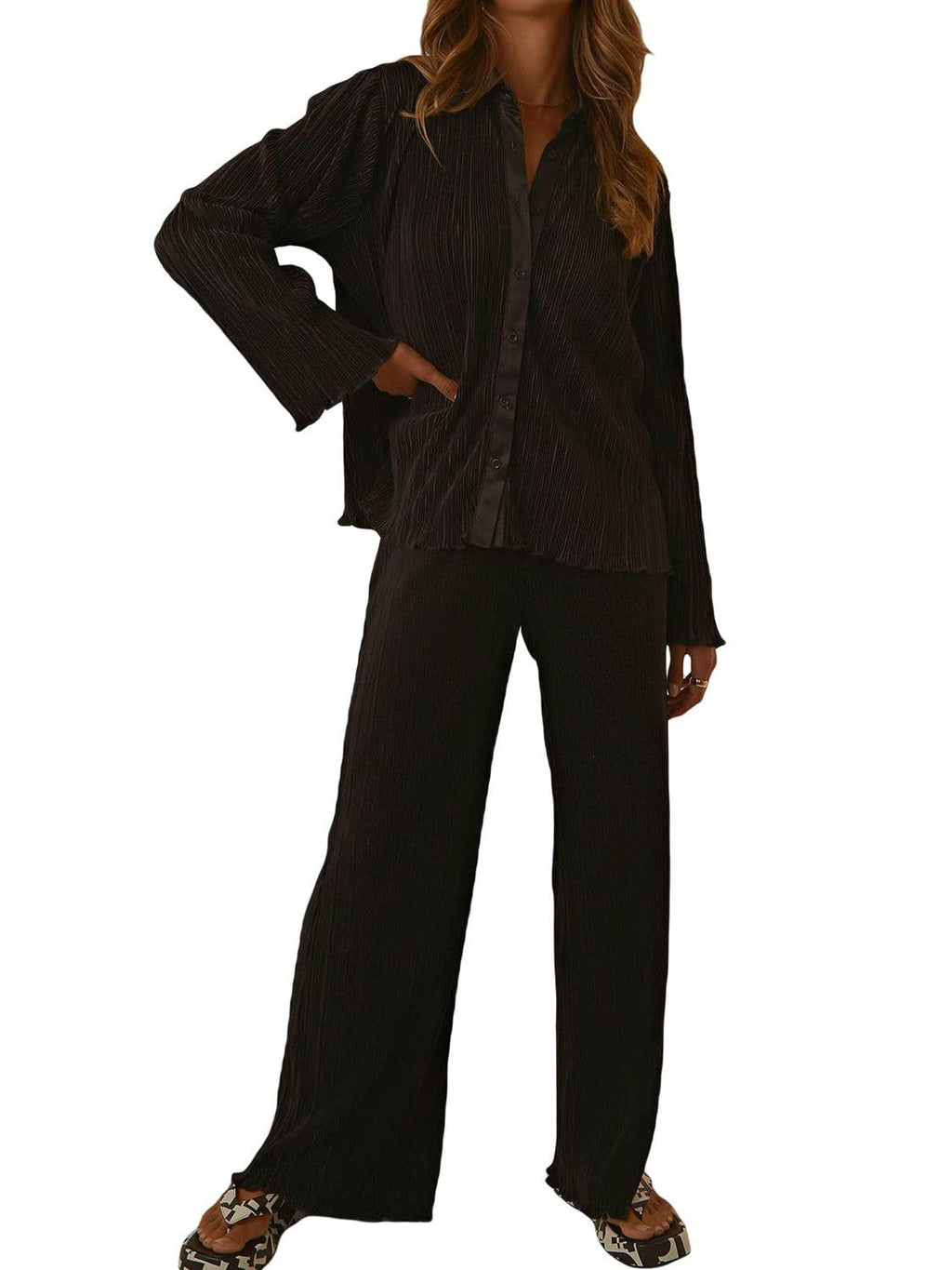 Lounge Set Collared Neck Long Sleeve Top and Pants 2550e558-420b-477b-9f9a-8d6ff2b431b9-Max Trendsi
