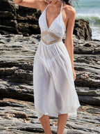Swimwear Cover-Up Dress Crochet White Waist Halter Sleeveless V Neck Cutout 2558addc-09be-4783-828d-3f77f6fa5406-Max-Origin Trendsi