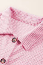 Waffle-Knit Women Shirt Collared Neck Long Sleeve Pocketed Single Breasted 25601ddc-fcf3-48a0-886b-c0e3034de86e-Max Trendsi