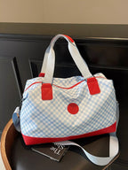Travel Bag Checkered Pattern Blue Medium Zipper Crossbody Bag 25612552-192e-4df9-9f50-1516e3b950ff-Max-Origin Trendsi