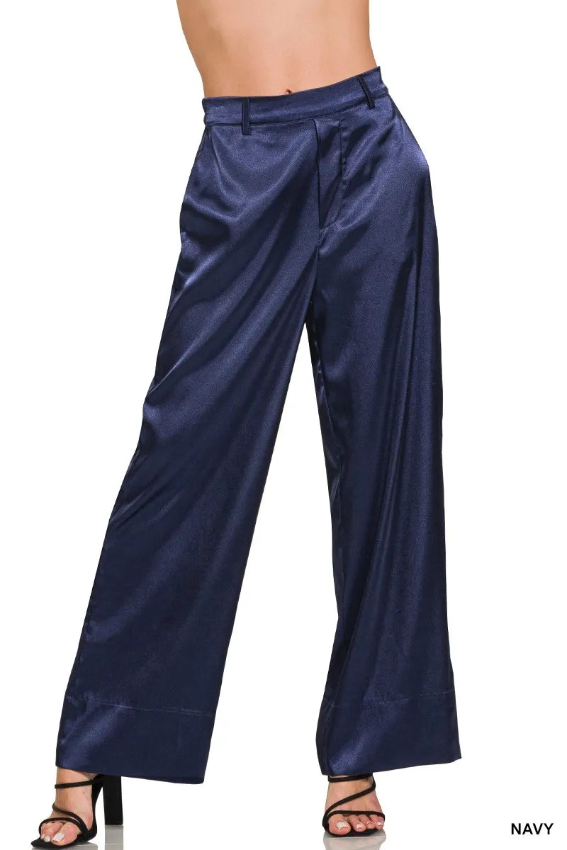 Zenana Satin Pants Wide-Leg Navy Blue Trousers 2579626ae2514e5f9e2be215e59f3cff-Max-Origin Trendsi