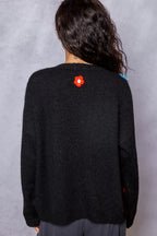 POL Womens Cardigan Black Diamond Pattern Round Neck Buttoned Sweater 258f30d7-78a2-4f20-8d42-9ba193e8303d-Max-Origin Trendsi
