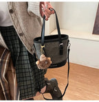 Women's Casual Bucket Crossbody Bag Mini Pu Leather Double Handles Purses