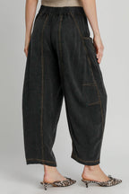 Umgee USA Women Black Pants Linen Cotton Elastic Waist Baggy with Pockets 25b38ee3-b11e-442a-9dbe-73e4b7f30bf8-Max Trendsi