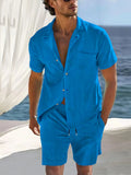 Men's Shirt and Shorts Set Short Sleeve Pocketed Outfit Two-piece Sets Blue 25b559827e21475cb5d507328cbe3260-Max-Origin Trendsi