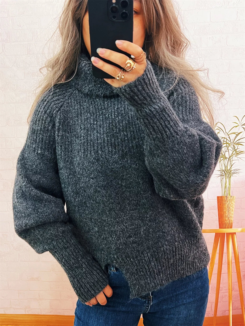 Women's Sweater Ribbed Knit Turtleneck Long Sleeve Pullover 25b7d059367241a58ab094662b5eb383-Max-Origin Trendsi
