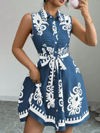 Mini Shirt Dress Printed Sleeveless Bow Tie Waist Buttoned A-Line S-2XL 25bb4d27-5a2f-4b16-be9b-2ec631c3845c-Max-Origin Trendsi