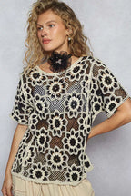 POL Womens Knit Top Crochet Black Beige Openwork Short Sleeve 25bef190-040c-45f5-ab34-d94c65783305-Max-Origin Trendsi