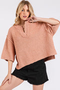 Mittoshop Sweater Side Slit Notched Drop Shoulder Rosewood Short Sleeve Rosewood 25c74a84-ee7f-4723-8308-0645dc3715e5-Max Trendsi