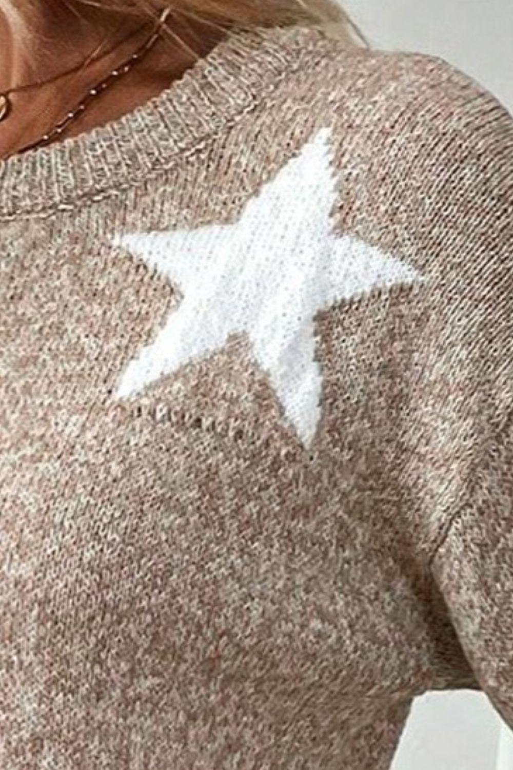 Star Sweater Round Neck Dropped Shoulder Knitwear