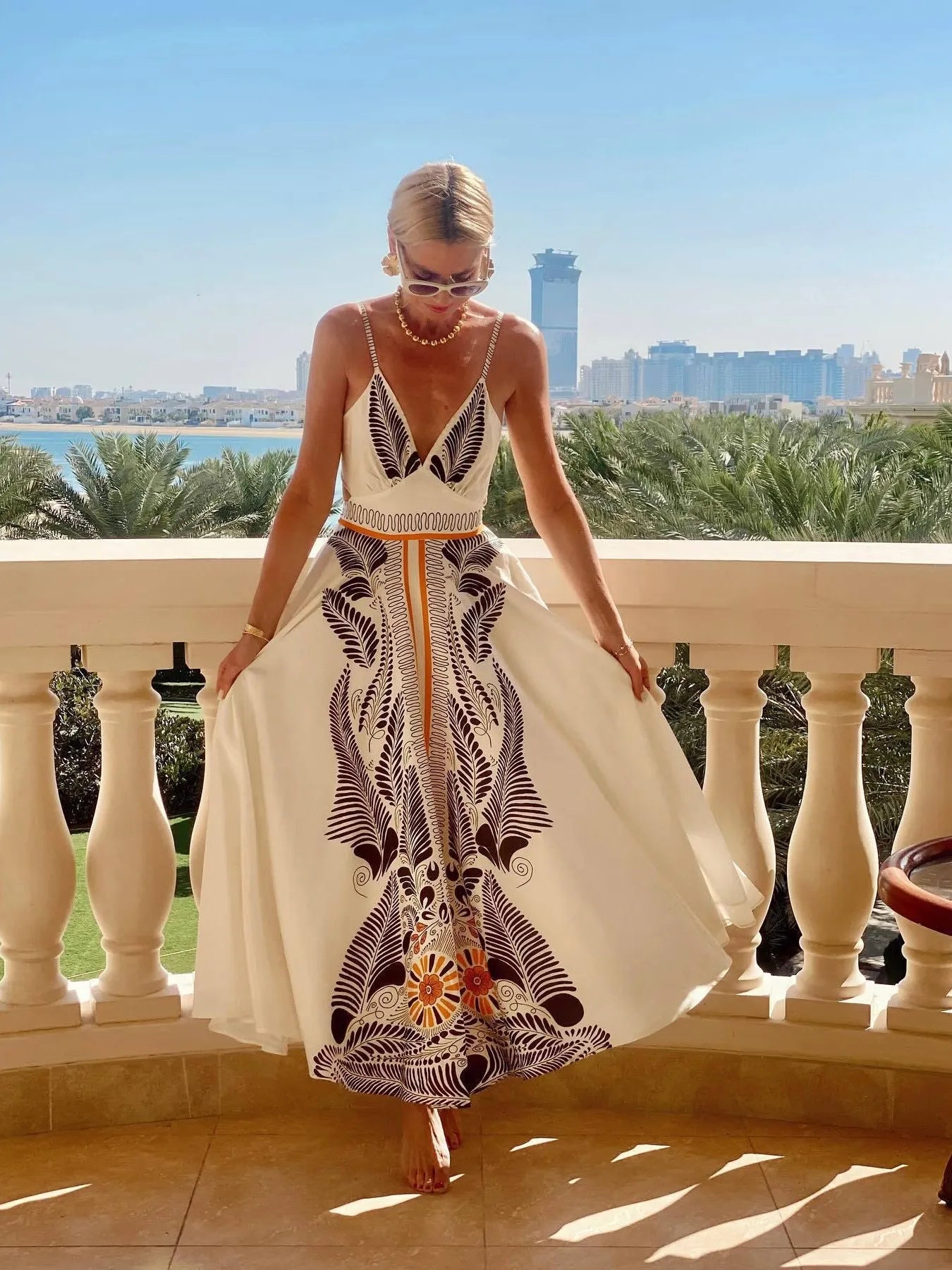 Cami Maxi Dress Apricot Leaf Printed V-Neck Cutout Backless Crisscross Apricot 25ef3e138a414fdd9e20be1d0b4929b3-Max-Origin Trendsi