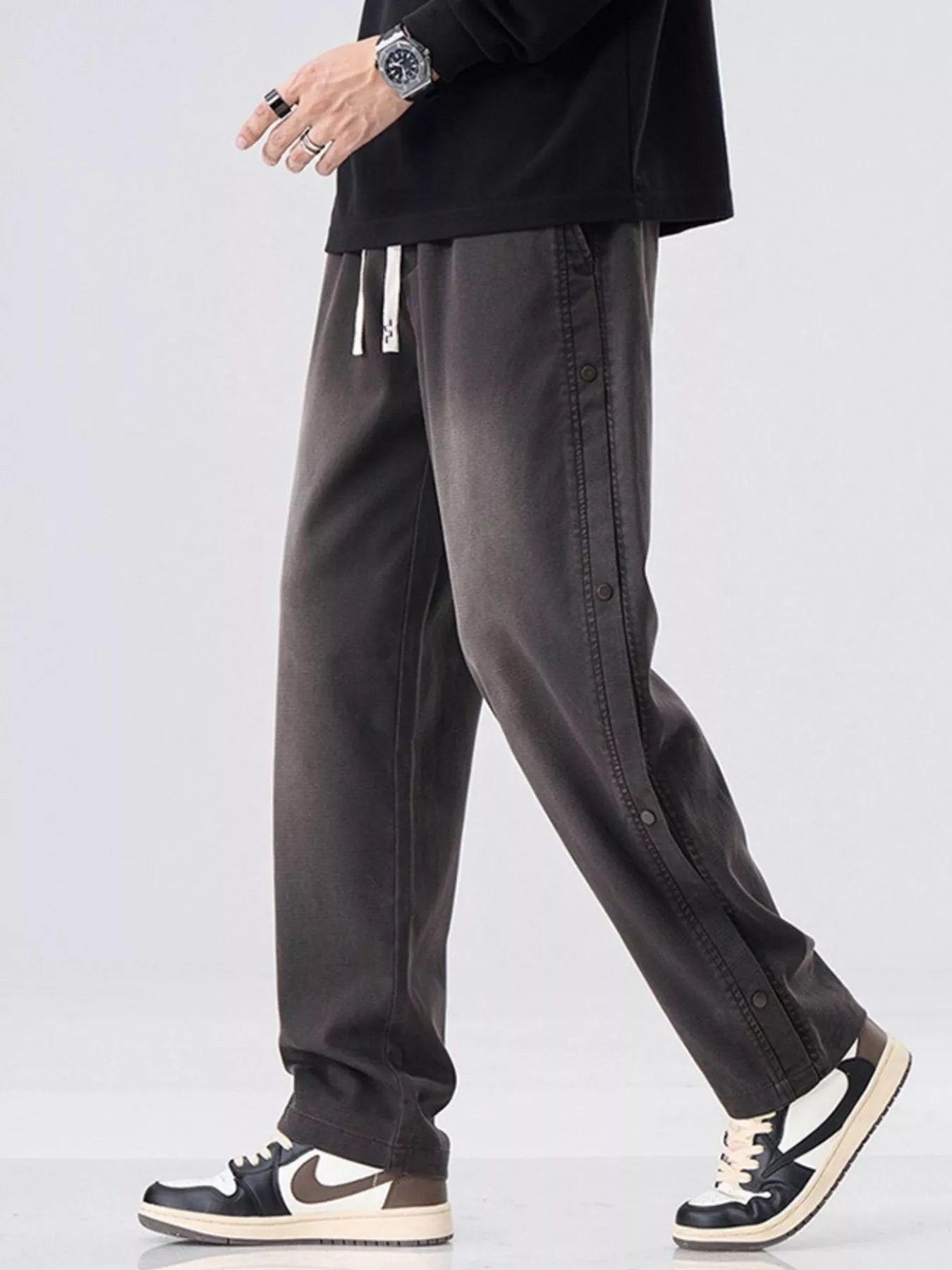 Men's Wide Leg Pants Drawstring Waist Washed Plus Sizes M-4XL Coffee Color