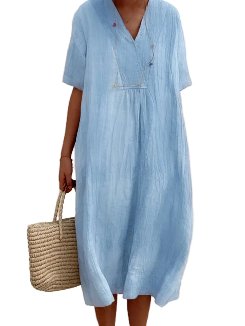 Casual Loose Fit Short Sleeve Midi Dress