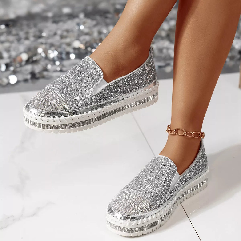 Rhinestone Sequin Round Toe Platform Loafers Silver 260a3905-c01c-46b3-862b-9ebc836e0131-Max-Origin Trendsi